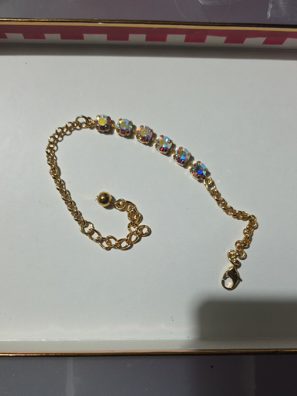 Gold with Swarovski Crystal Chain Bracelet with Aurora Borealis Stones